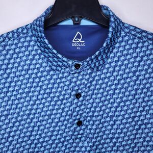 Deolax Polo Shirt Mens XL Blue Palm Tree Golf Performance AOP